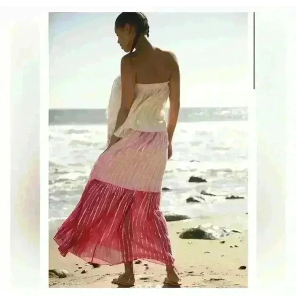 PQ Briar Anthropologie Pink Ombre Tiered Tassel Metallics Coverup Maxi Dress M/L - Picture 3 of 3